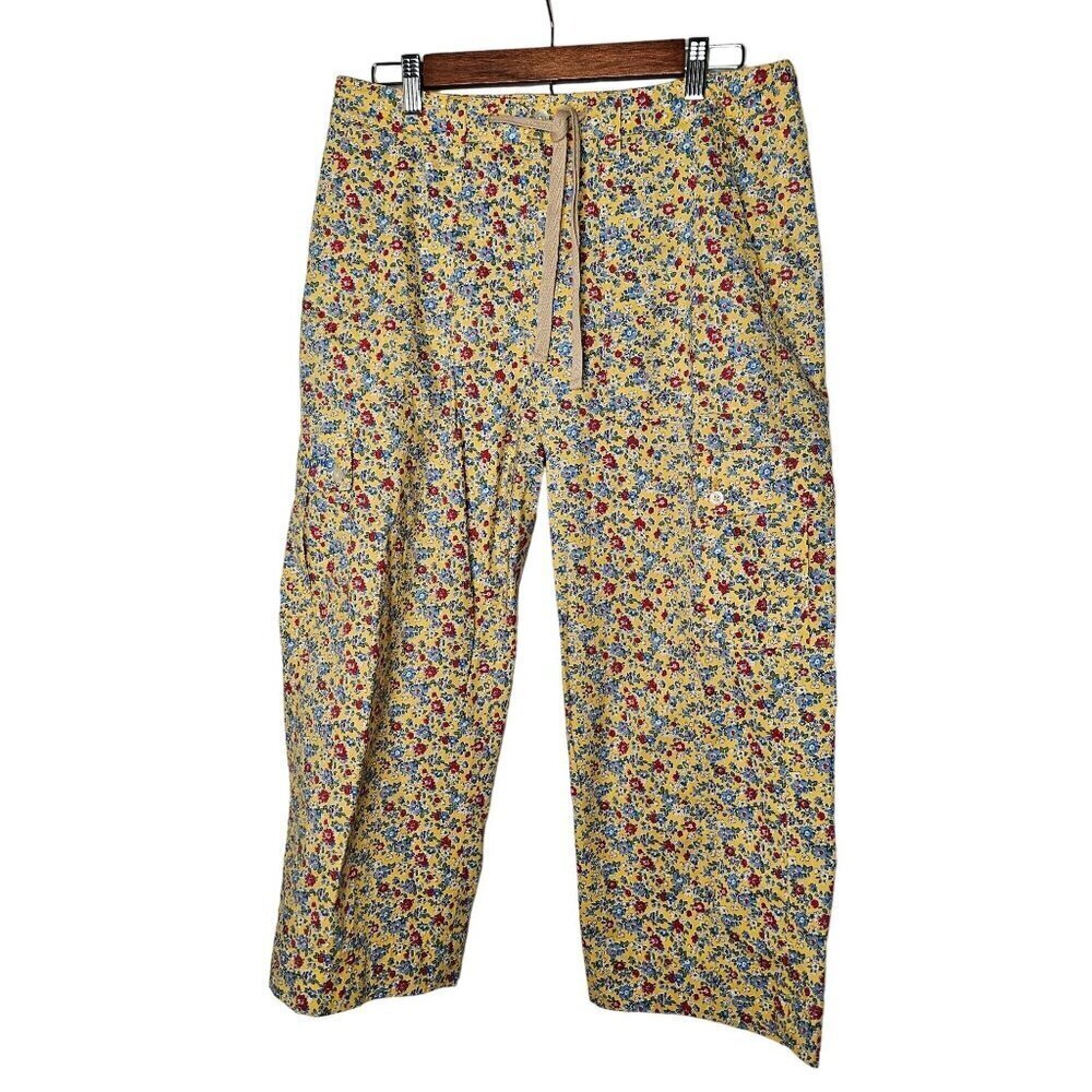 Ralph Lauren Small Crop Capri Cargo Pants Floral Drawstring Yellow Cottagecore